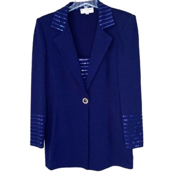 VTG St John Evening Wear By Marie Purple Knit Sequence Old Money Blazer Size 10 - Picture 1 of 16